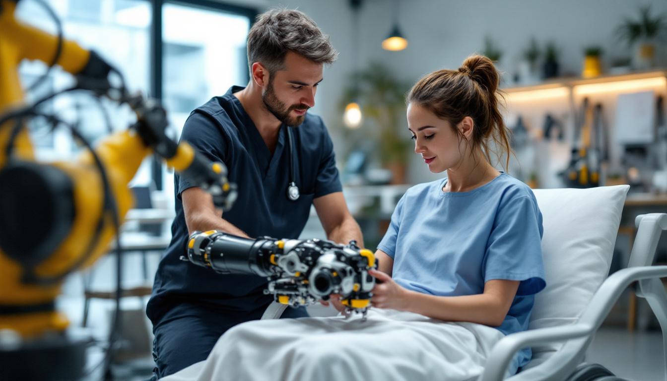A photograph of a skilled occupational therapist working with a patient in a rehabilitation setting
