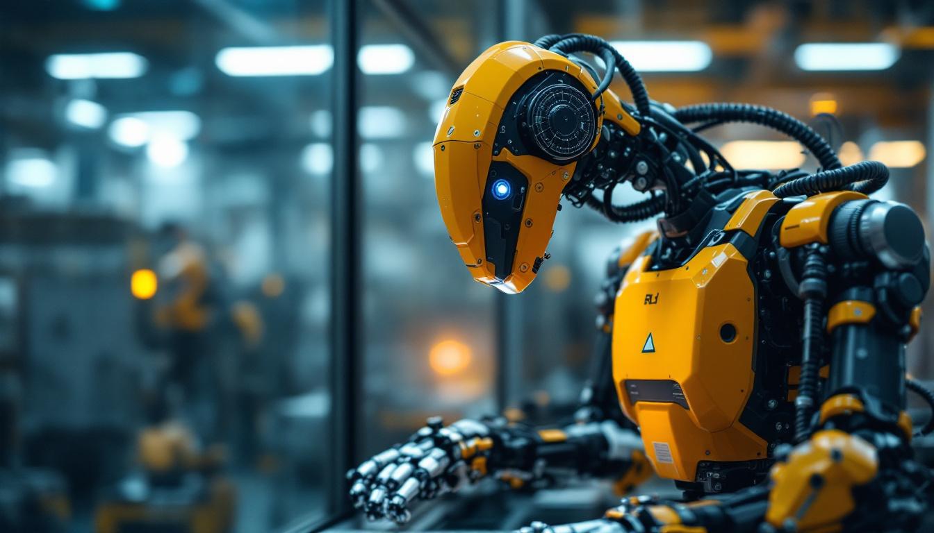 A photograph of a state-of-the-art industrial robot in action within a massachusetts manufacturing facility