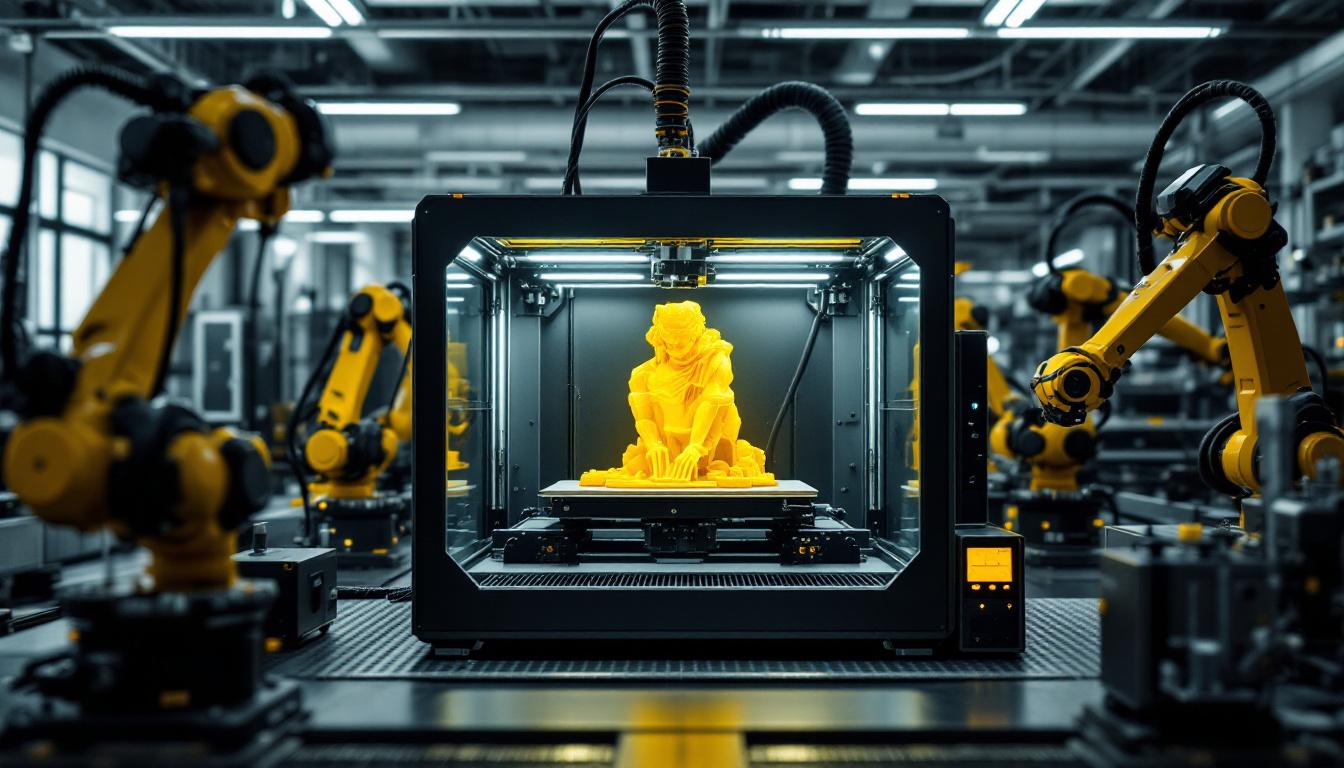 A photograph of a sleek industrial 3d printer in action